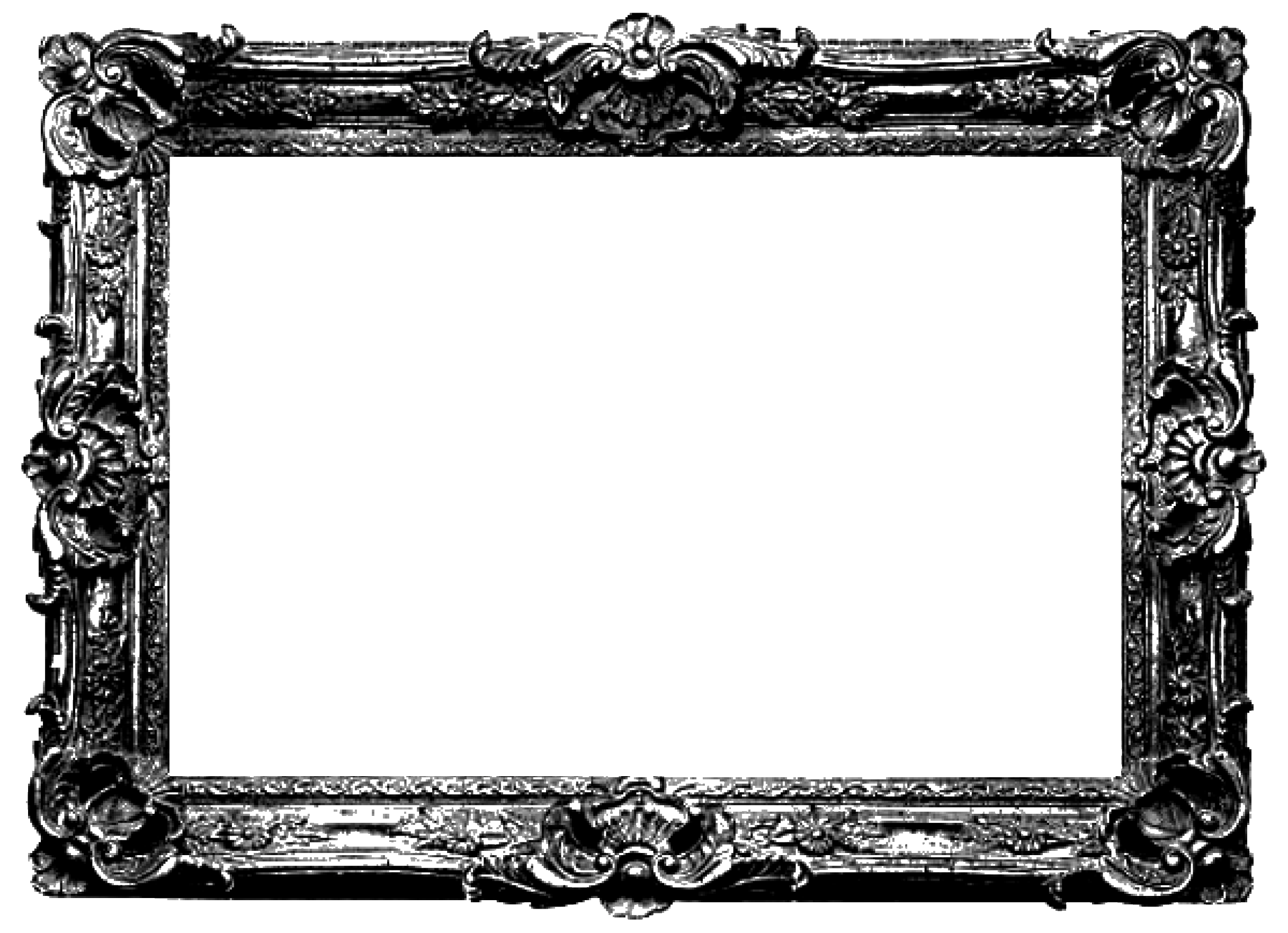 An ornate antique frame with carved flowers, monocrome, semi-transparent.